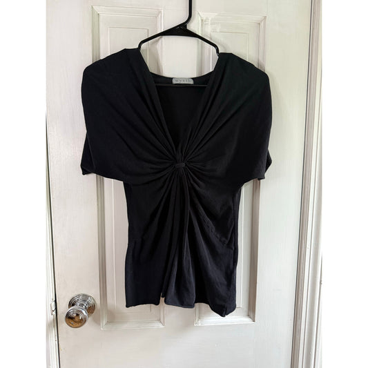 Wyeth Women's Size S Black Knot Twist Front Draped Knit Blouse Top EUC