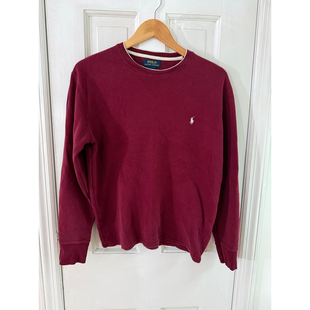 Polo Ralph Lauren Waffle Knit Thermal Long Sleeve Shirt Medium Burgundy Maroon M