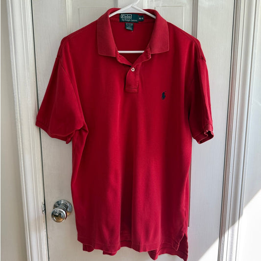 Vintaga Polo Ralph Lauren Polo Red Shirt Men's Blue Pony - Medium