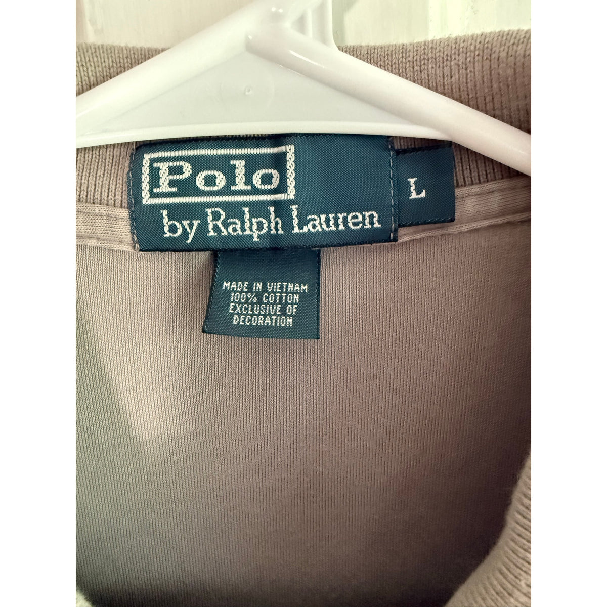 Vintage Polo Ralph Lauren Beige Polo Shirt Men's Navy Pony Large