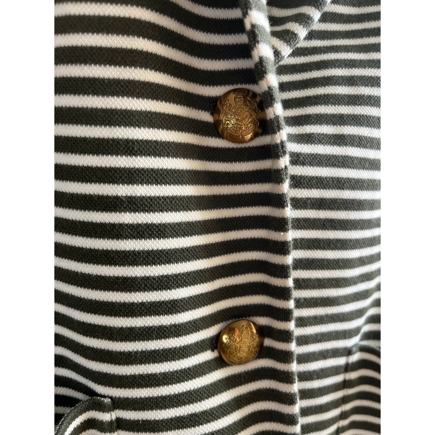 Lauren Ralph Lauren Striped Knit Blazer Green White Gold Button Crest L Large