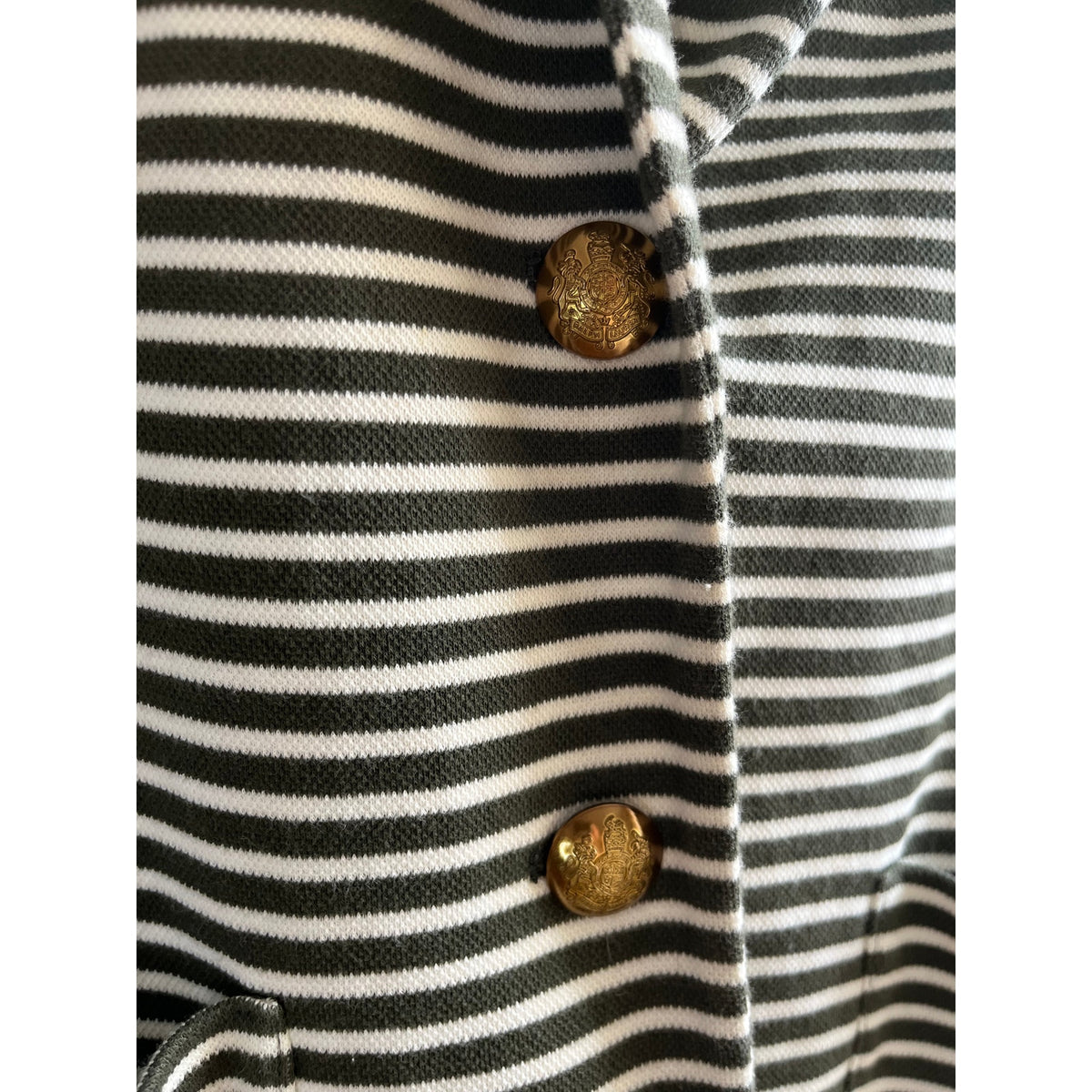 Lauren Ralph Lauren Striped Knit Blazer Green White Gold Button Crest L Large