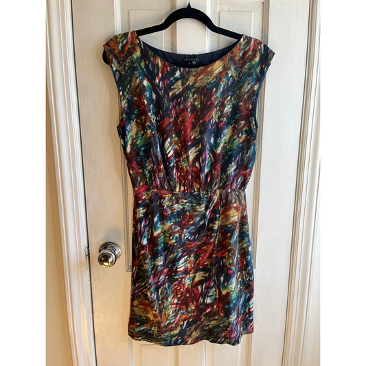 THEORY Silk Arena Dress Colorful Geometric Sleeveless Cocktail Party Dress Sz 6