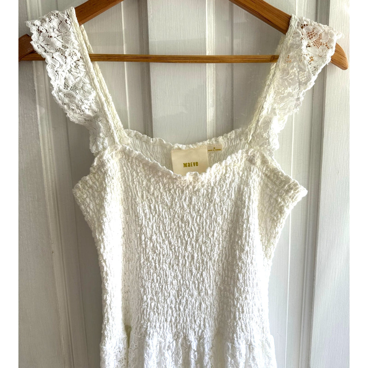 Maeve by Anthropologie Smocked Midi Dress in White - Medium
