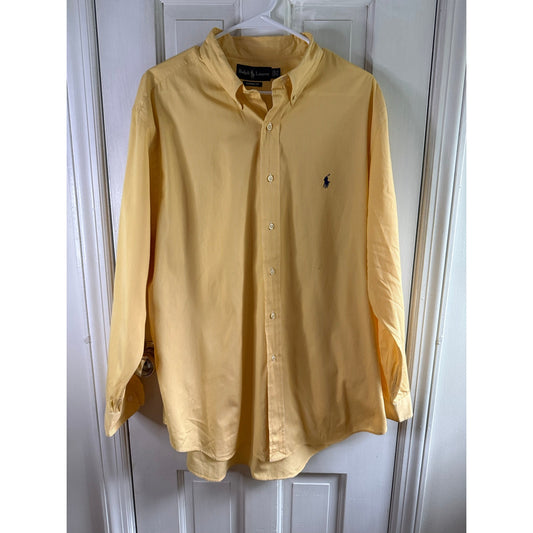 Vintage Polo Ralph Lauren Classic Fit XL Yellow White Striped Button Down Shirt EUC