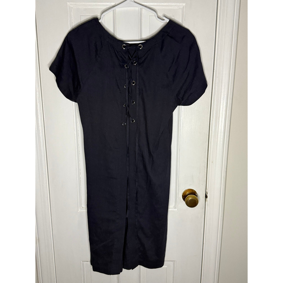 Theory Caliver Lace Back Stretch Linen Dress Raglan Sleeves black Womens Size 4