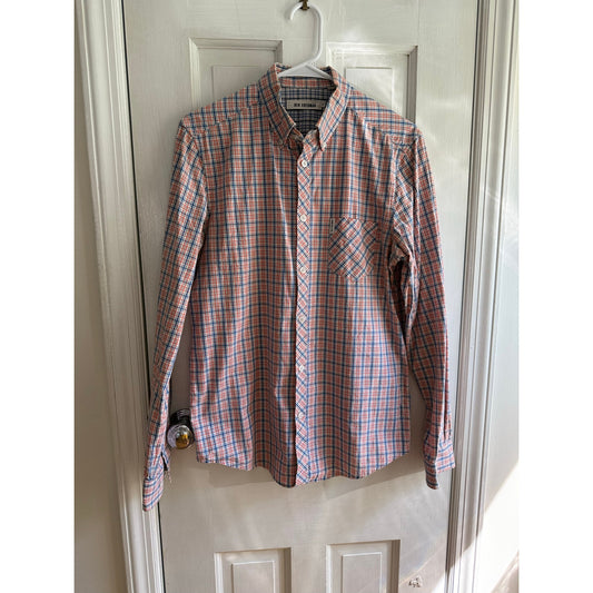 Ben Sherman Red White Orange Gingham Button Down Shirt Men’s Size Medium EUC