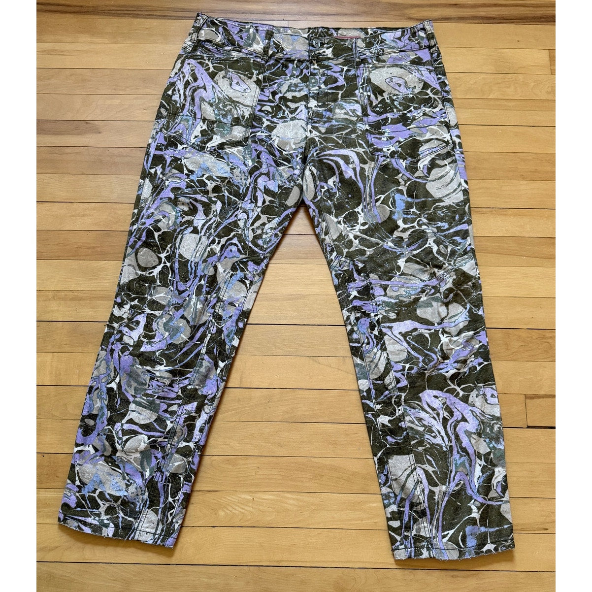 Anthropologie Pilcro The Wanderer Low Rise Wide Leg Pants 32 Purple Green Fluid EUC