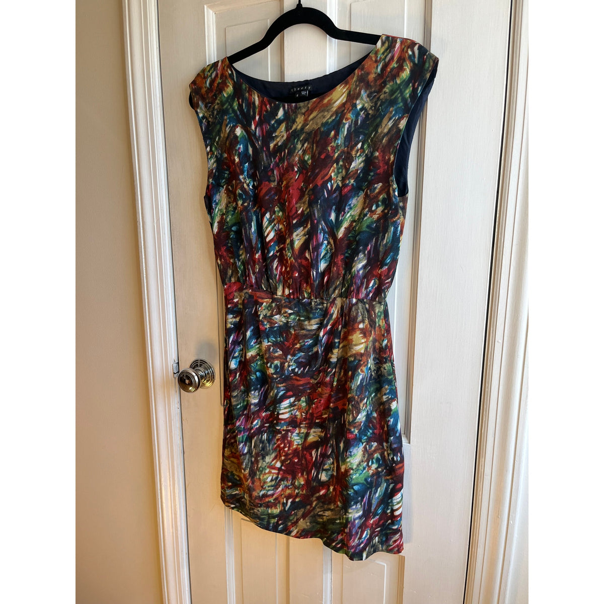 THEORY Silk Arena Dress Colorful Geometric Sleeveless Cocktail Party Dress Sz 6