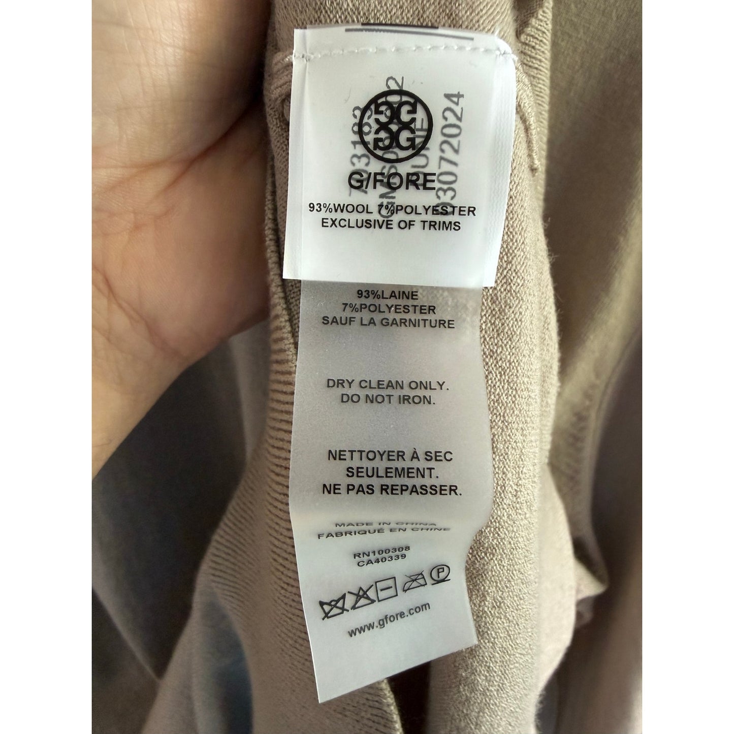 G/FORE Sweater Mens M Beige Long Sleeve Knit Crewneck Luxury Golf Casual