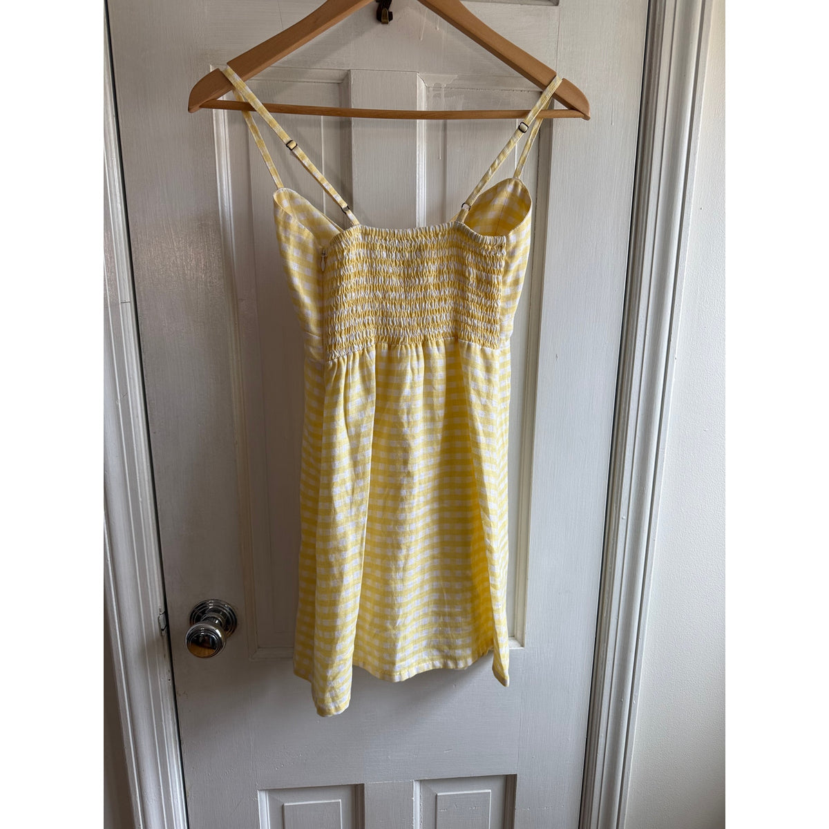 Faithfull The Brand Rodeo Mini Dress - Size 2 US / XS - Yellow Gingham 100% Linen