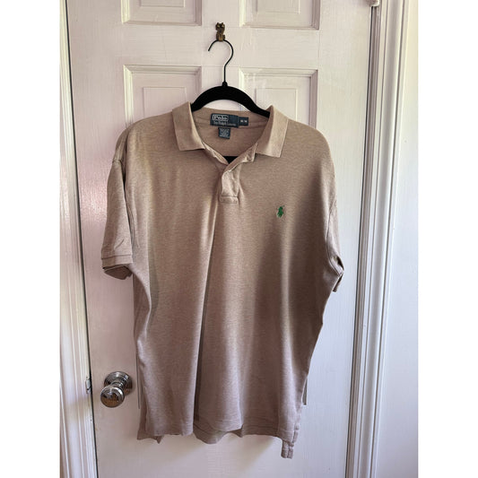 Vintage Polo Ralph Lauren Beige Mesh Polo Shirt Men's Medium EUC Green Pony