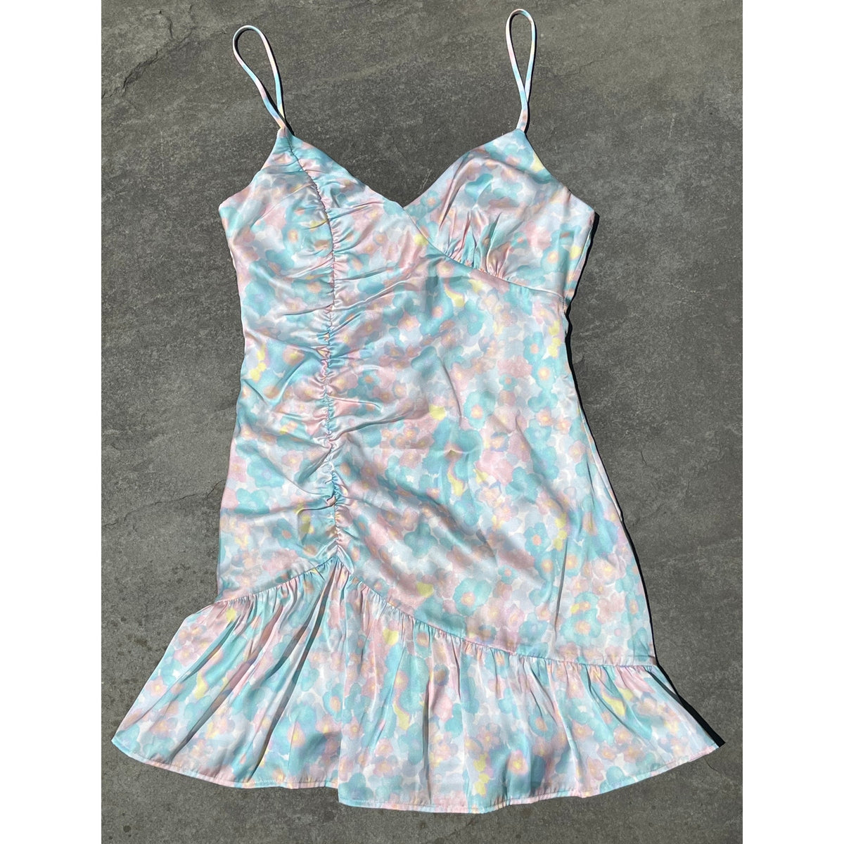 Majorelle Melville Mini Dress S Pastel Abstract Watercolor Ruffle Revolve 🌸✨