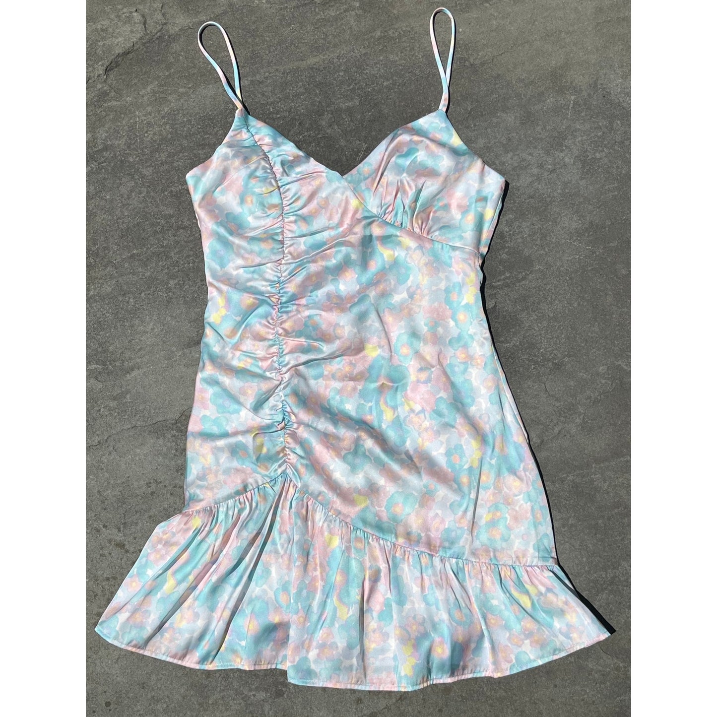 Majorelle Melville Mini Dress S Pastel Abstract Watercolor Ruffle Revolve 🌸✨