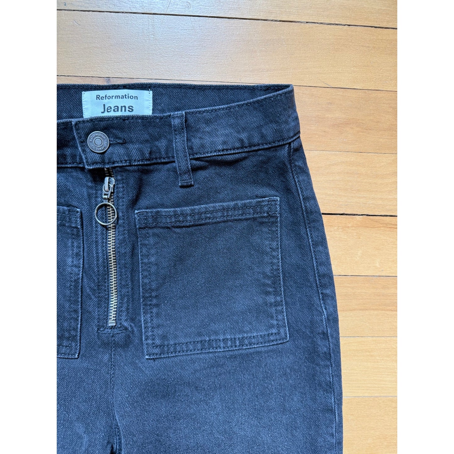 Reformation Black Peyton Zip Ultra High Rise Bootcut Jeans 25 EUC