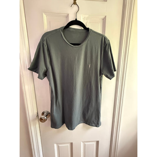 AllSaints Mens Grey Logo T Shirt Large Crew Neck Short Sleeve Top EUC