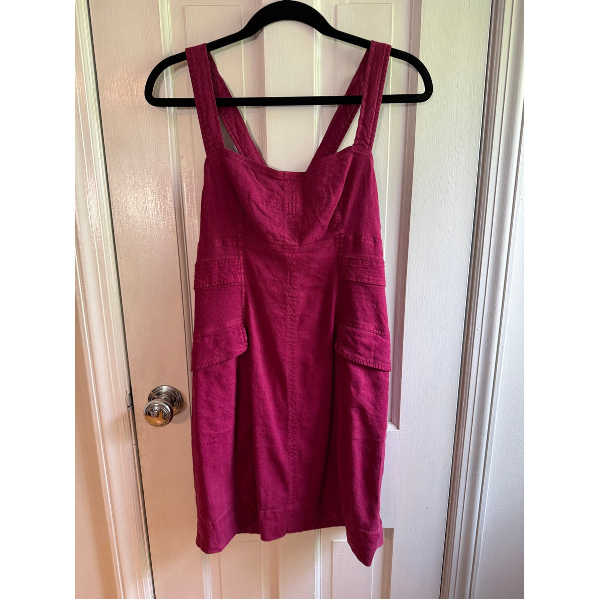 NWT Anthropologie Square-Neck Linen Blend Mini Cargo Dress Size 10 Pink Magenta