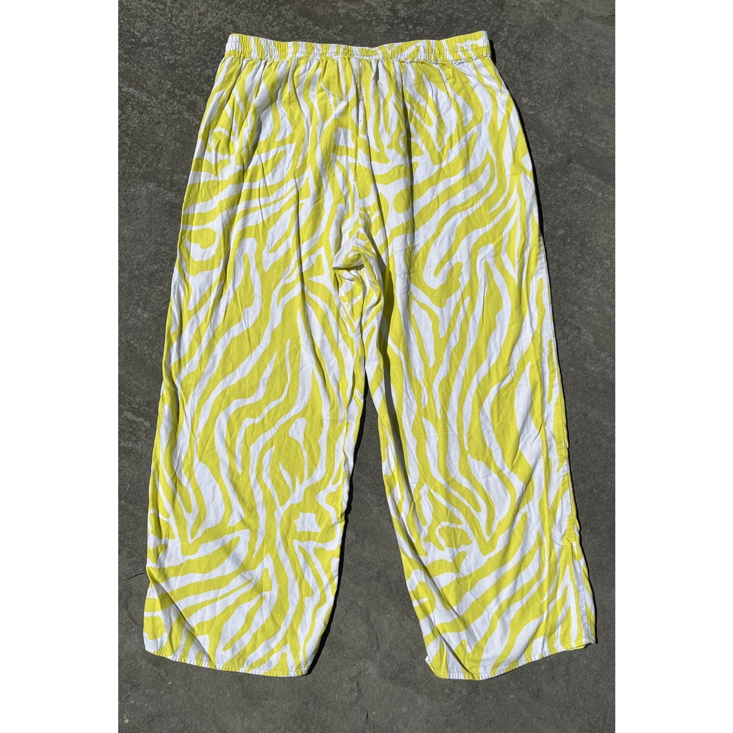 🦓 By Anthropologie Yellow Zebra Print Wide-Leg Pull-On Pants Large 🦓