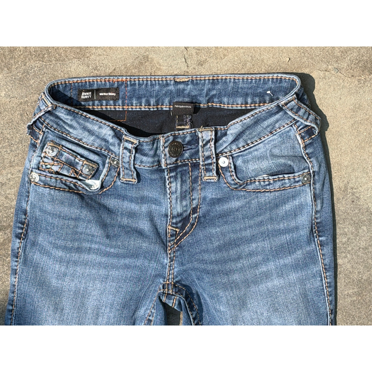 True Religion Jennie Curvy Mid Rise Skinny Blue Denim Jeans Size 25
