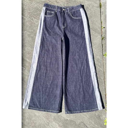 Meiyang Wide Leg Panelled Jeans 30 - Contrast Stitch Y2K Rare Streetwear Grail