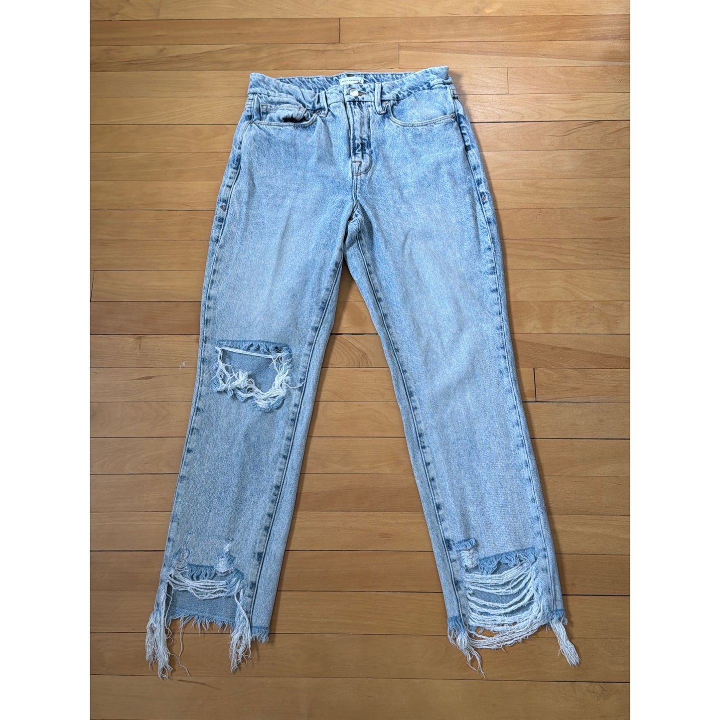 Good American Size 4/27 Light Wash Mid Rise Ripped Jeans