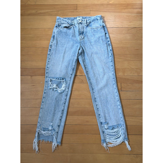 Good American Size 4/27 Light Wash Mid Rise Ripped Jeans