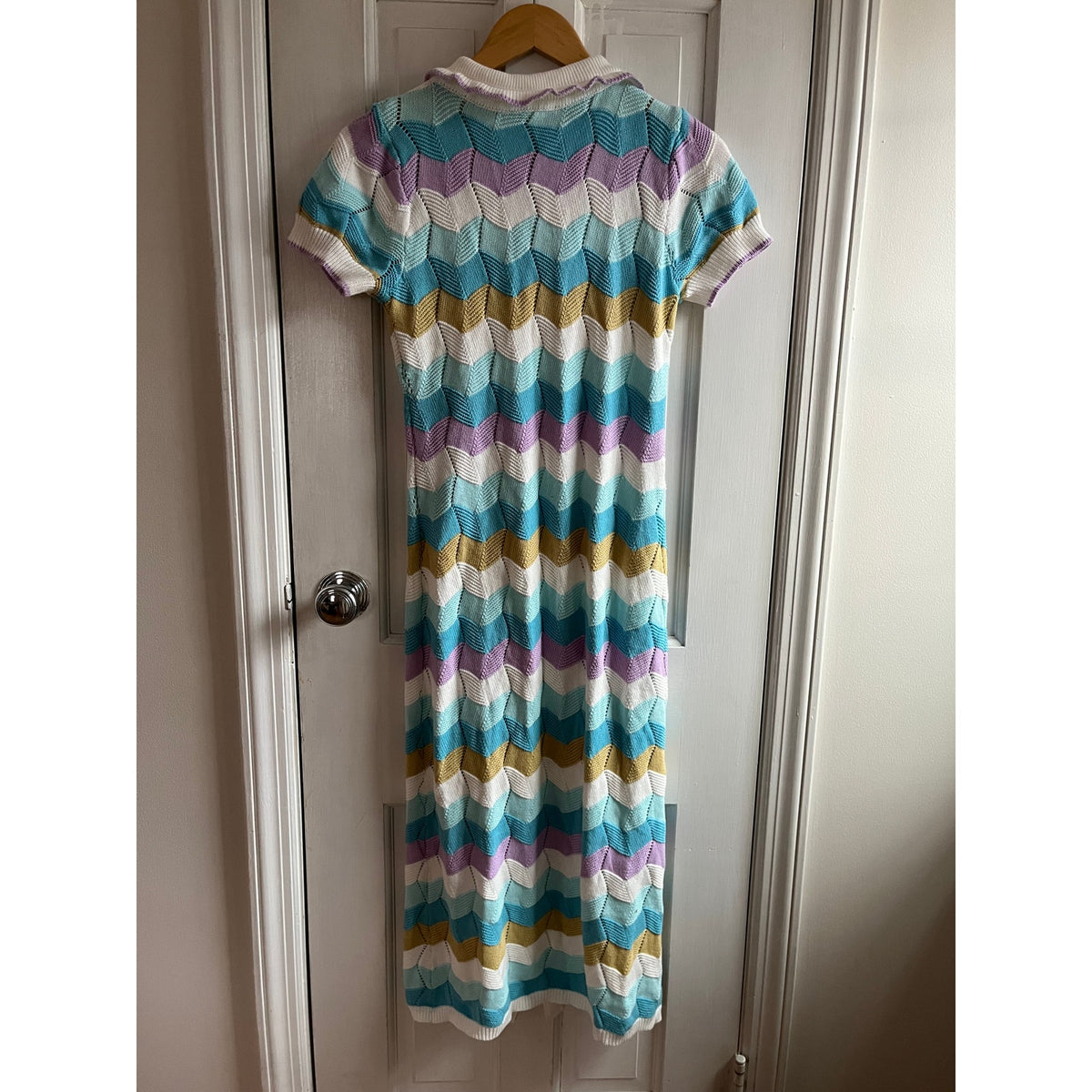 Mable Striped Crochet Midi Dress Multi Color Chevron Knit Sz Medium