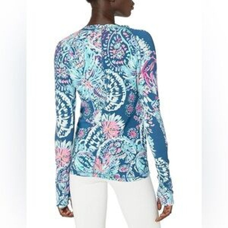 Lilly Pulitzer Delaynee Rashguard Gypsea Girl UPF 50+ Half Zip Swim Shirt Meryl Sz M