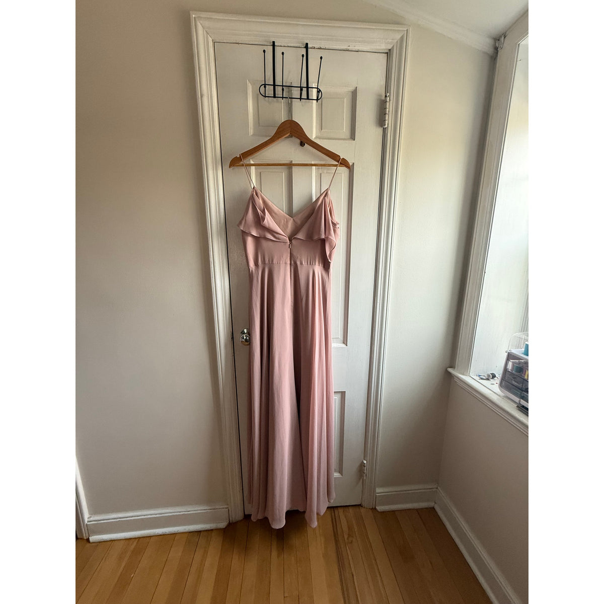 Jenny Yoo Collection Pink Ruffle V-Neck Maxi Dress - Dusty Rose EUC