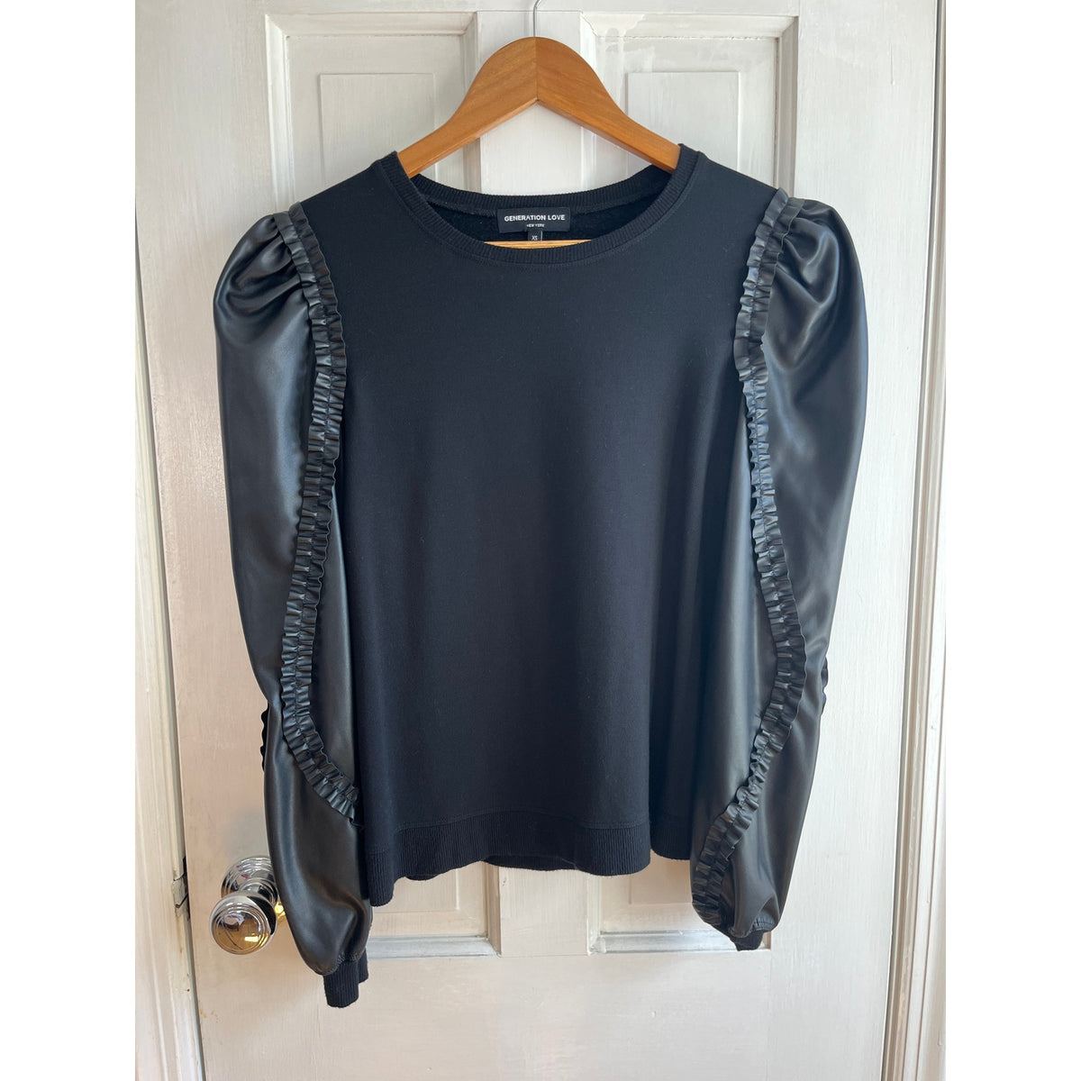 Generation Love Georgia SOFT Faux Leather Sleeve Top - Solid Black - Size XS