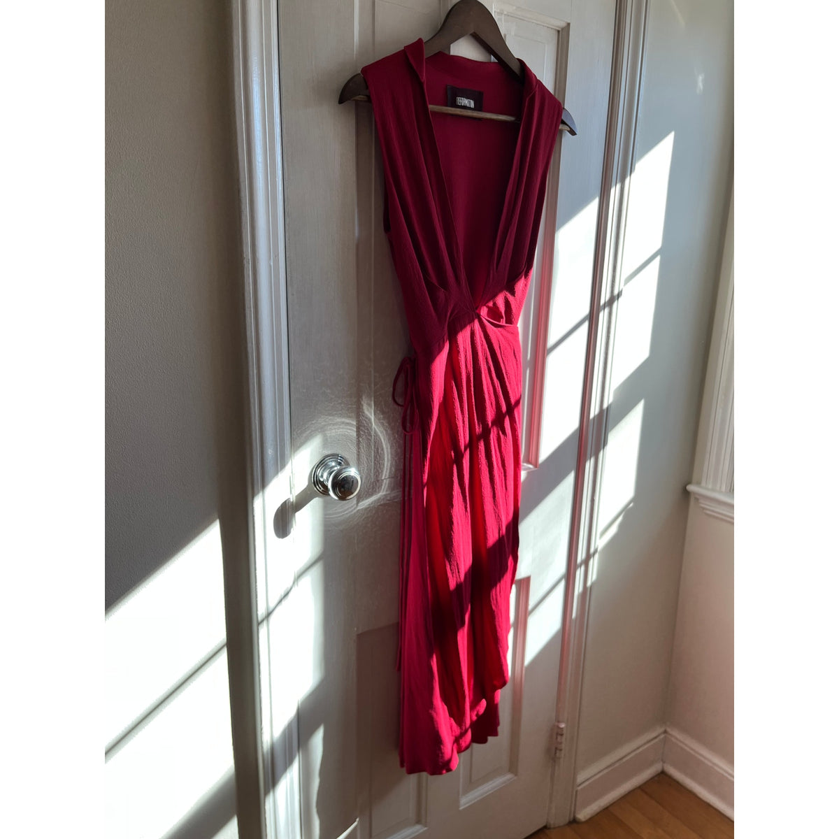 Reformation Red Wrap Midi Dress XS | Sexy Deep V Neck Sleeveless Crepe | US Made