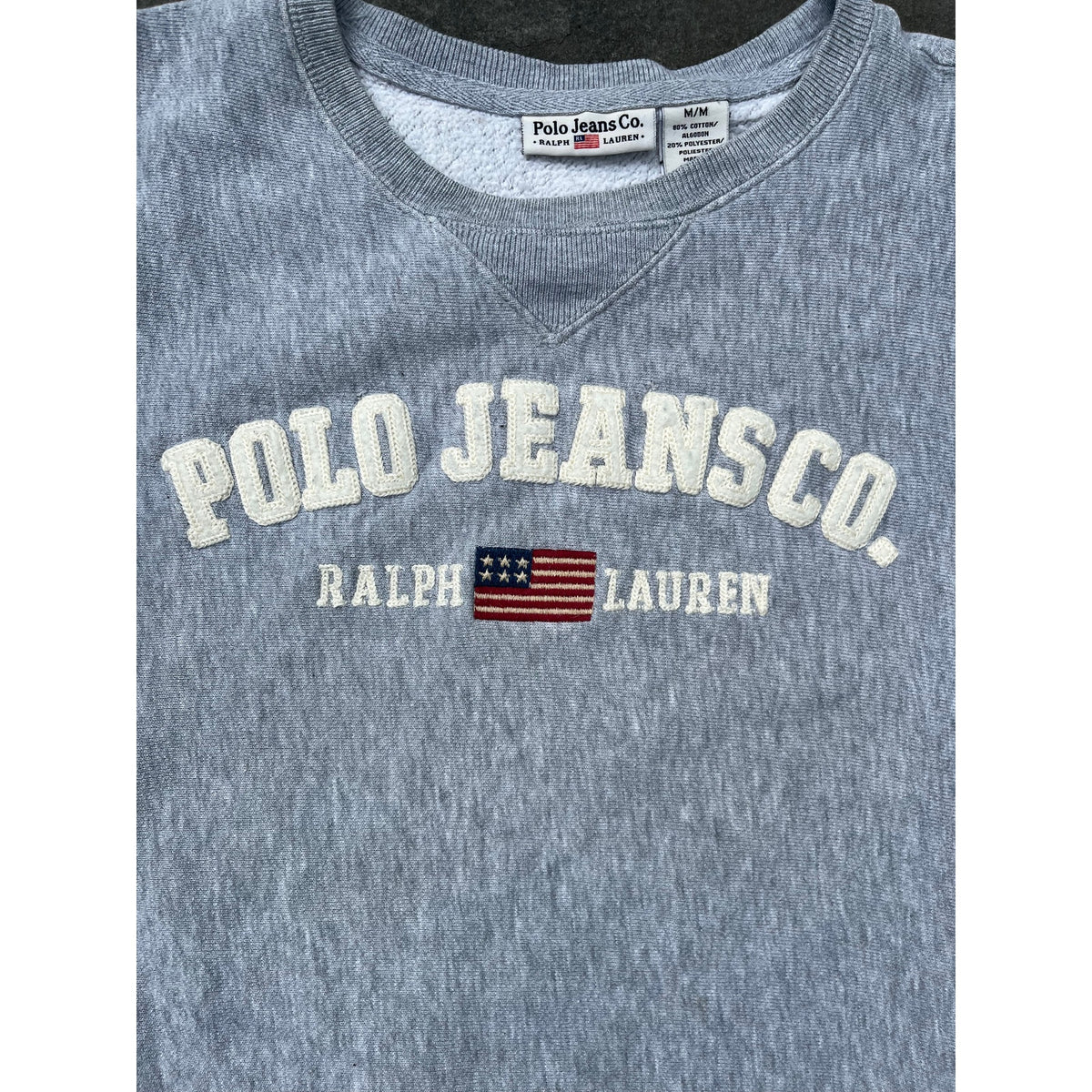Vintage 90s Polo Jeans Co Ralph Lauren Grey Boxy Spellout Sweatshirt Medium