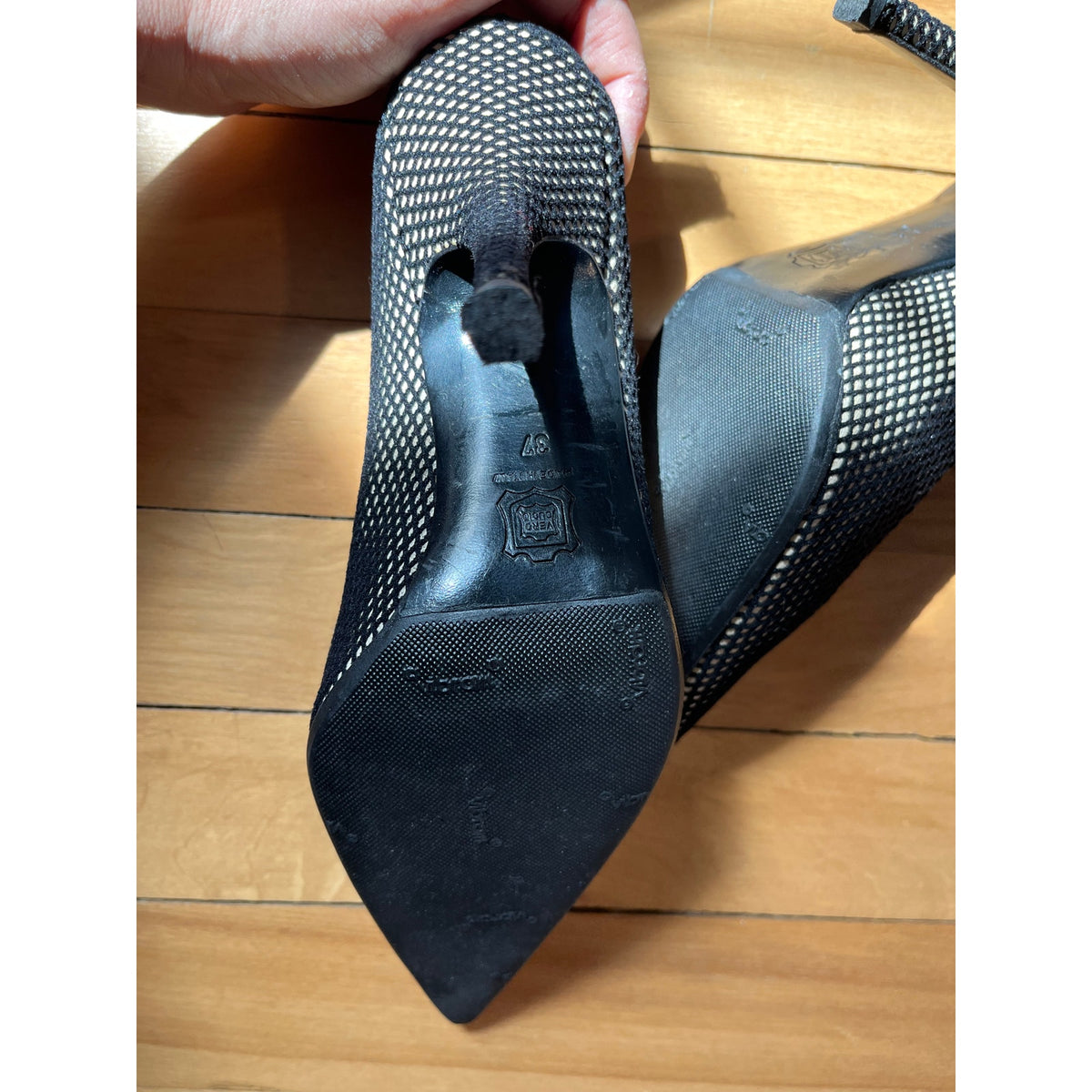 Pierre Hardy Black Suede Mesh Fishnet Heels 37 - Pointed Toe Stiletto Pump