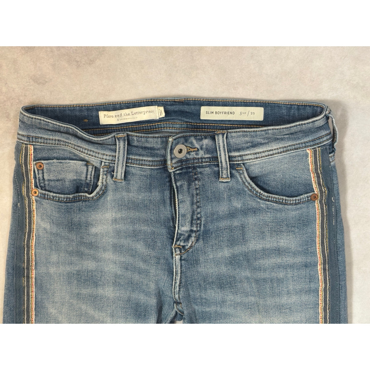 Pilcro Anthropologie Slim Boyfriend Jeans Womens 25 Light Wash Side Stripe Tape