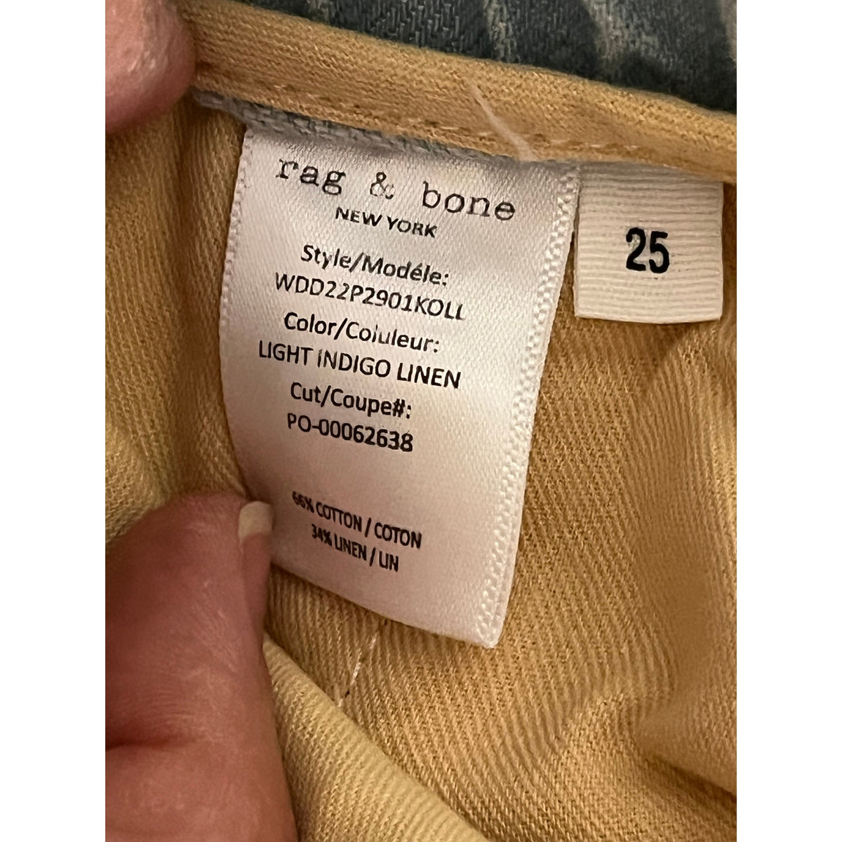 Rag & Bone NWT Sofi Paperbag Waist Jeans Light Indigo Linen Cotton Sz 25