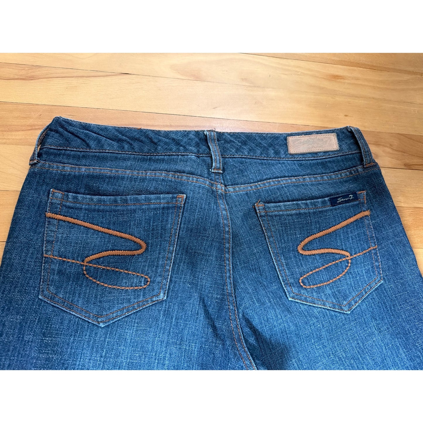 Seven Size 28 Dark Wash Orange Thread Low Rise Flare Jeans