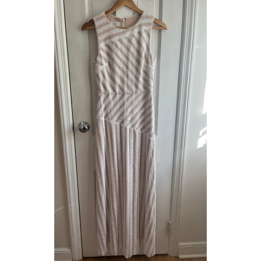 Donna Morgan Gigi Striped Sequin Gown - Champagne/Silver - Size 6 - EUC