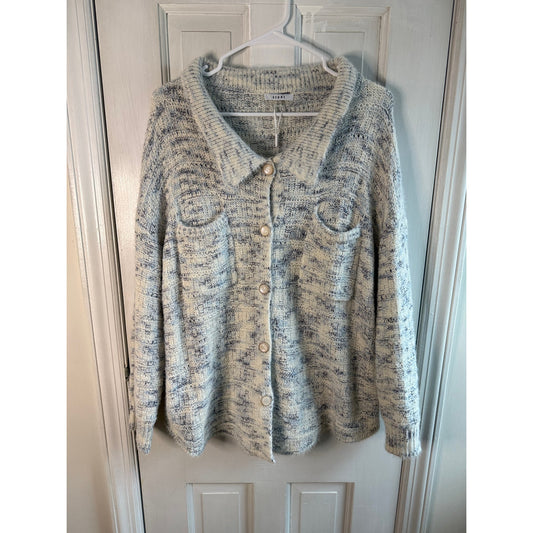 Sioni Blue & White Marled Knit Cardigan - Women’s Large - Excellent Condition