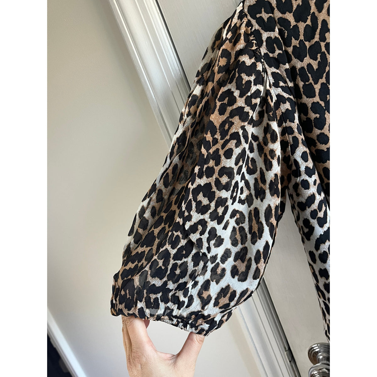 GANNI NWT Leopard Georgette Smock Mini Dress Mock Neck Oversized 38 US 6