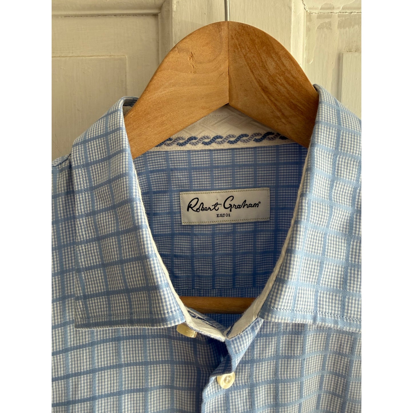 Robert Graham Blue Sport Shirt - Contrast Flip Cuffs - Men's Medium - EUC