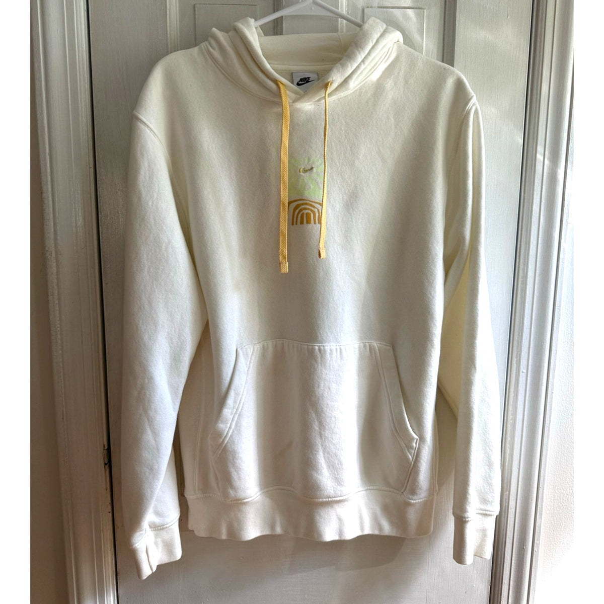Vintage Nike White Hoodie Women' Small "Greetings" Pullover RARE EUC