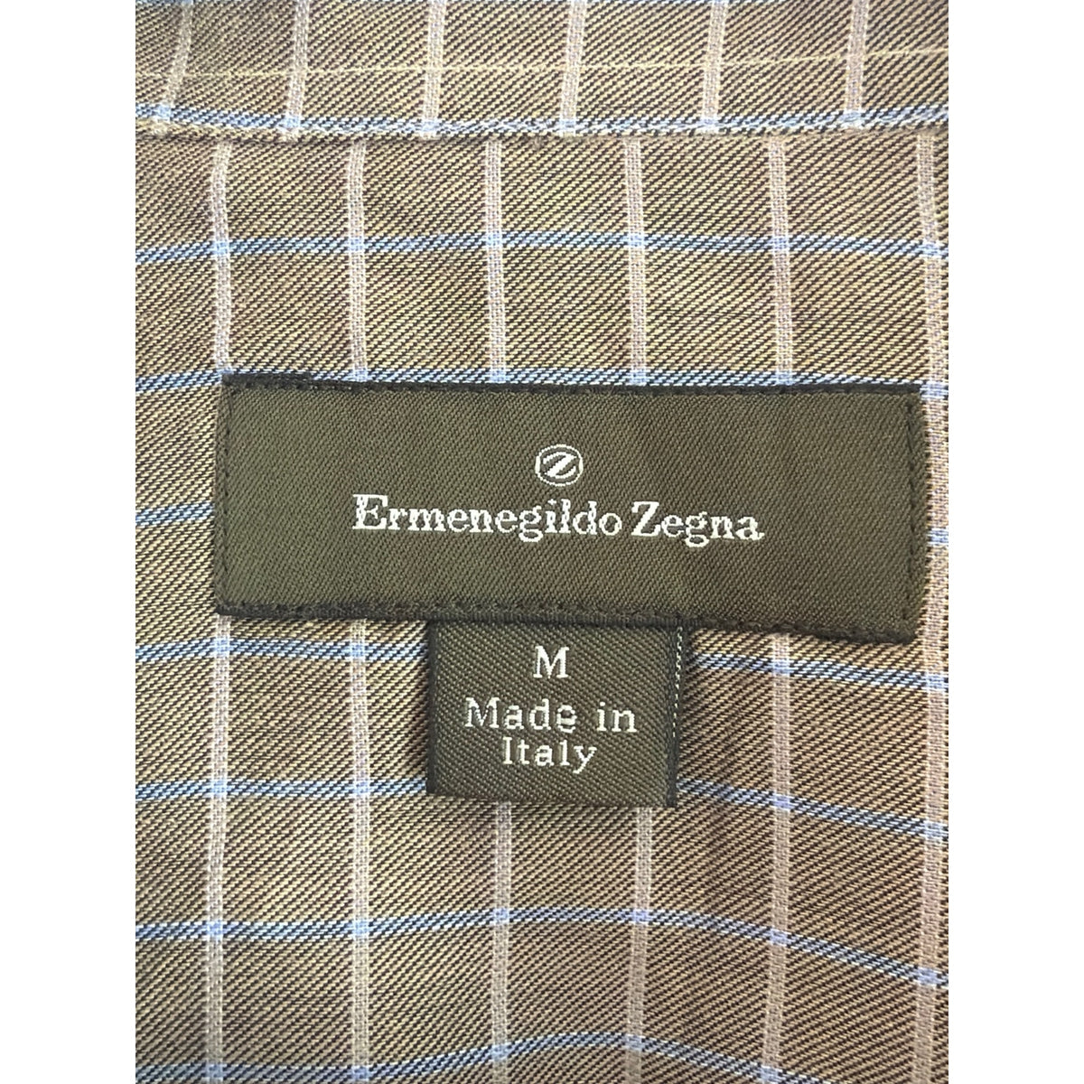 Ermenegildo Zegna Taupe & Blue Plaid Long Sleeve Button-Down Shirt Medium