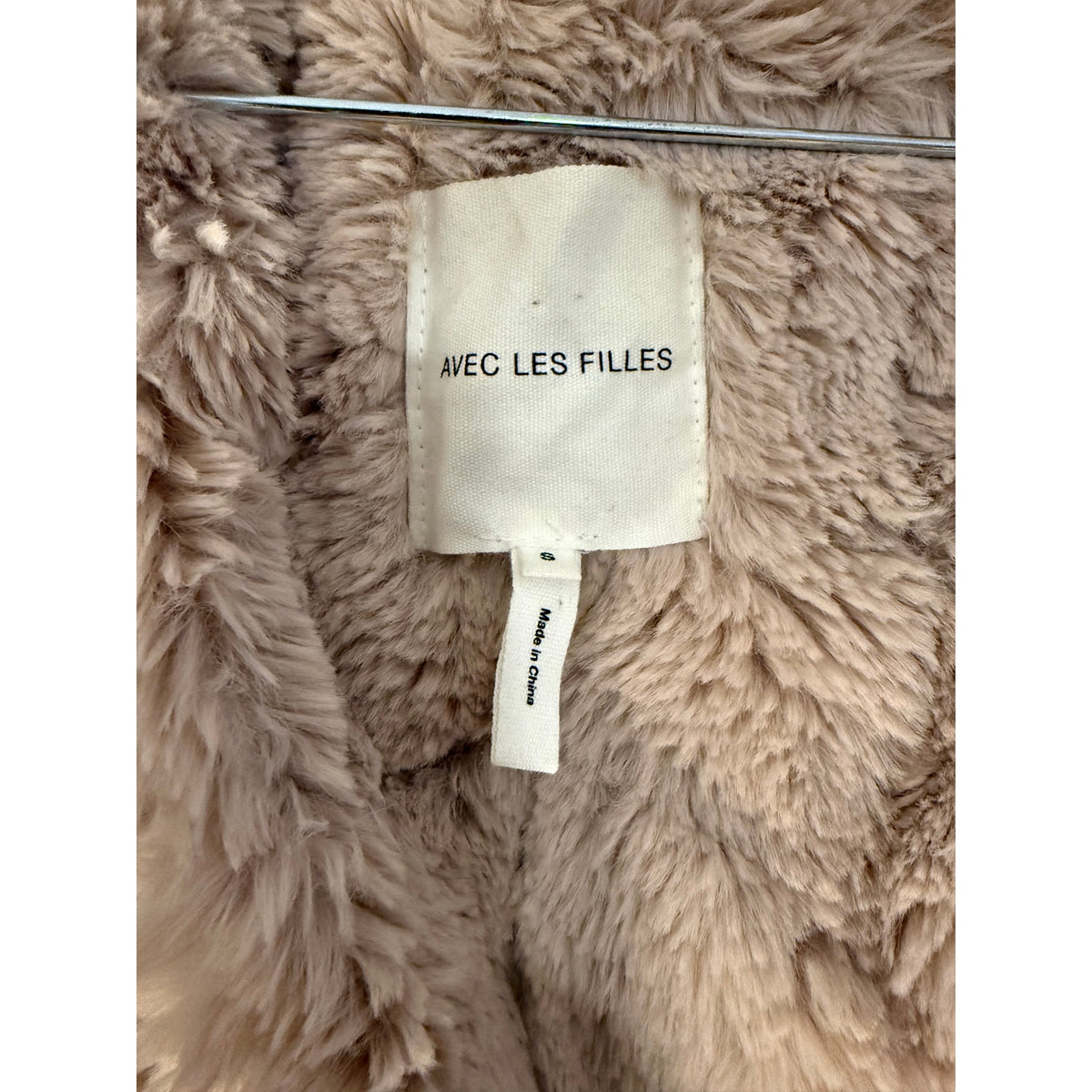 Avec Les Filles Distressed Denim Coat with Removable Faux Fur Lining - Small (Oversized)