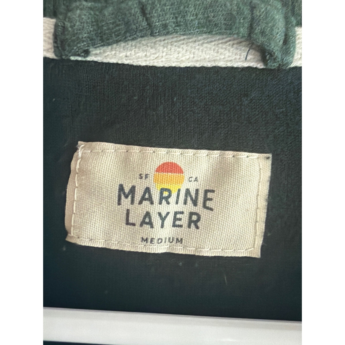 Marine Layer Green Striped Long Sleeve Henley Shirt Mens Medium