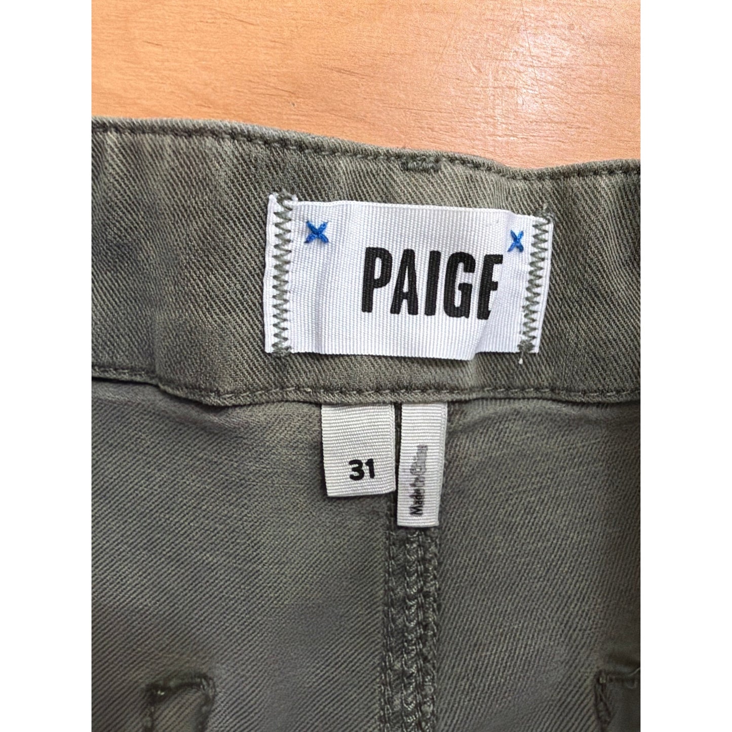 Paige 31 High Rise Military Green Straight Leg Jeans