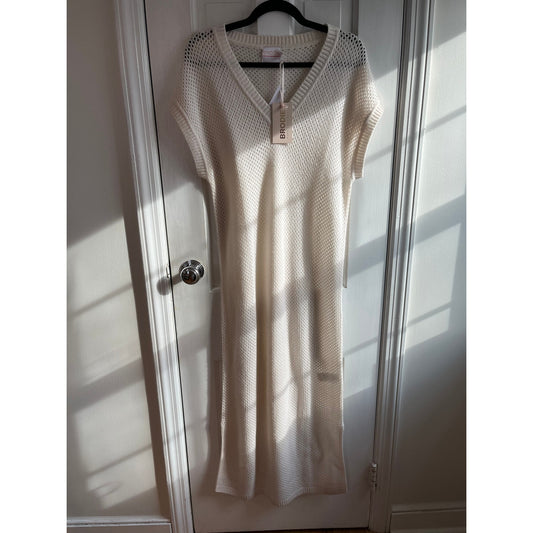 BRODIE Cashmere Pointelle Knit Maxi Dress | NWT Cream Resortwear Coverup | Sz M