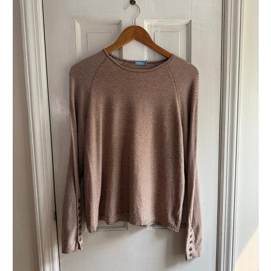 J. McLaughlin Brown Ribbed Knit Sweater Top Large Button Sleeve EUC
