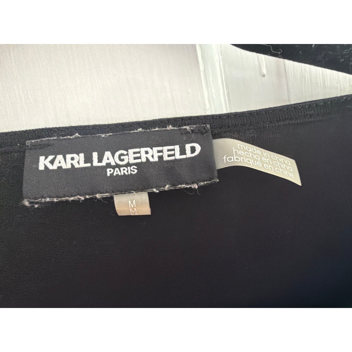 Karl Lagerfeld Paris Black Pearl-Embellished Neckline Top, Medium 