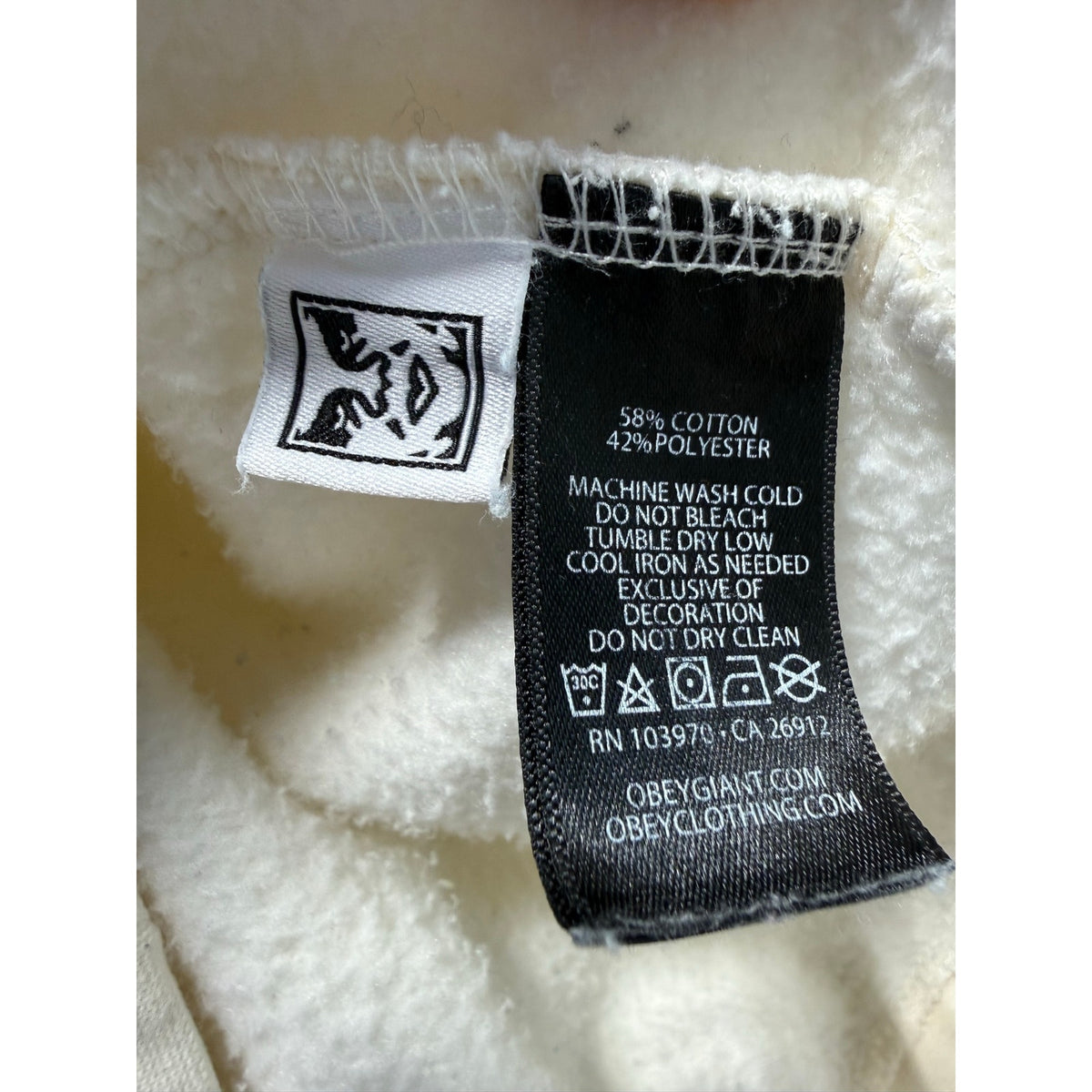 OBEY Clothing Teddy Bear Rose Graphic Fleece Hoodie Large Cream Off White Mens L