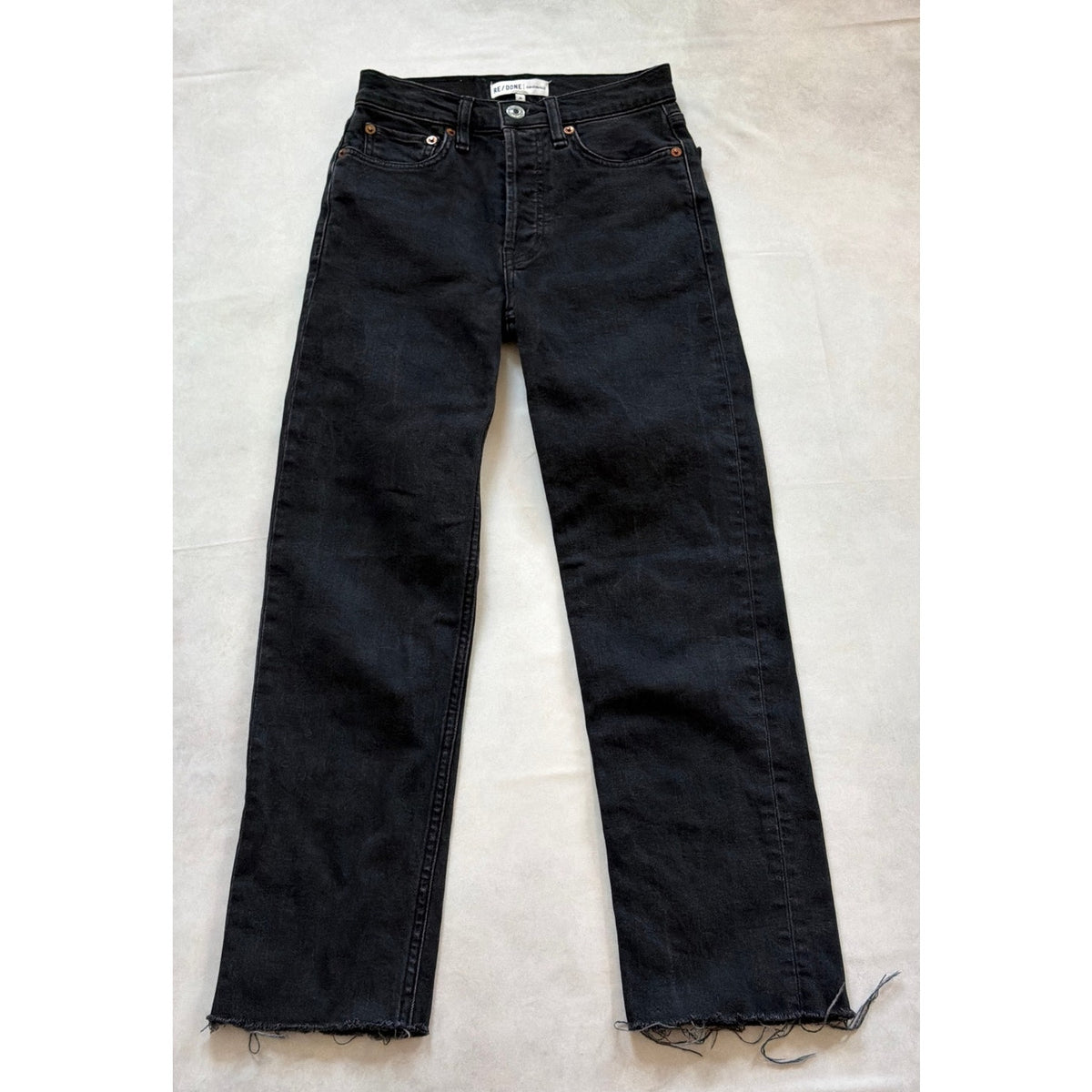 RE/DONE Originals Size 24 Black Low Rise Straight Leg Distressed Hem Jean